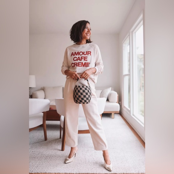 Sézane AMOUR CAFÉ CRÈME Sweatshirt in Ecru/Red - Picture 11 of 16